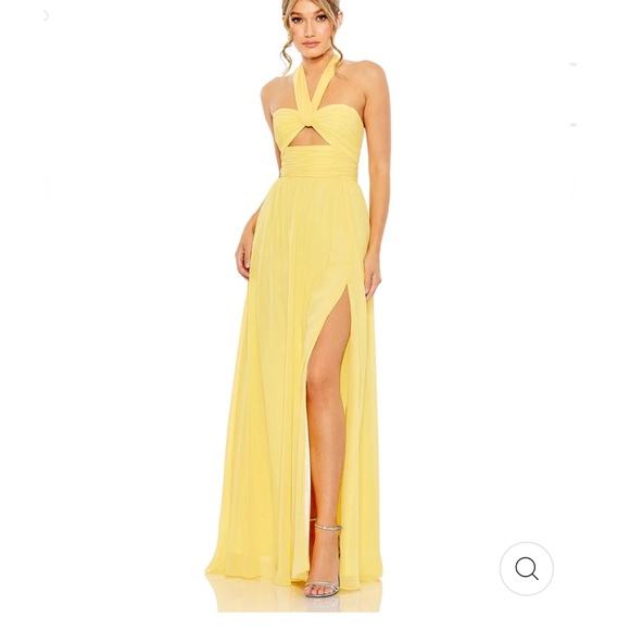 Mac Duggal RUCHED HALTER STRAP KEYHOLE CHIFFON GOWN - Picture 1 of 6